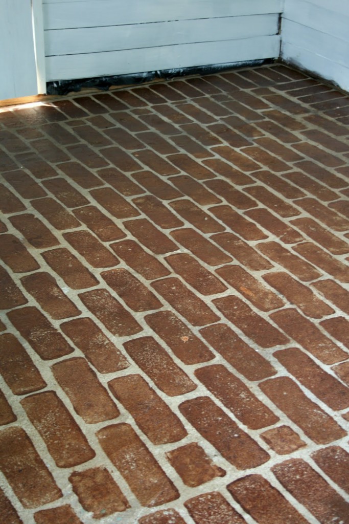 Faux brick pattern on a concrete porch