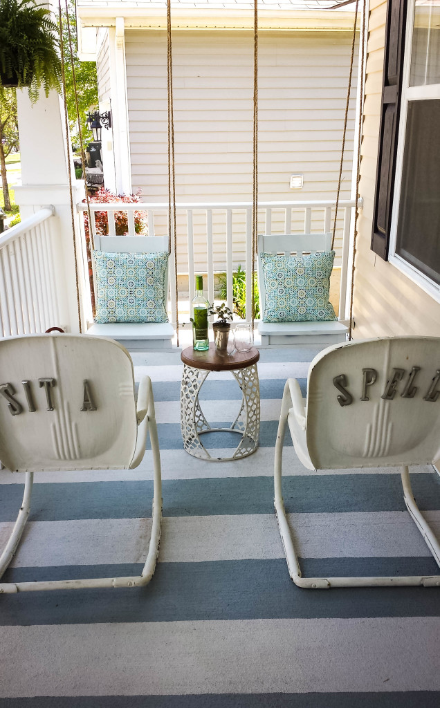 Front porch decor featuring estate sale finds