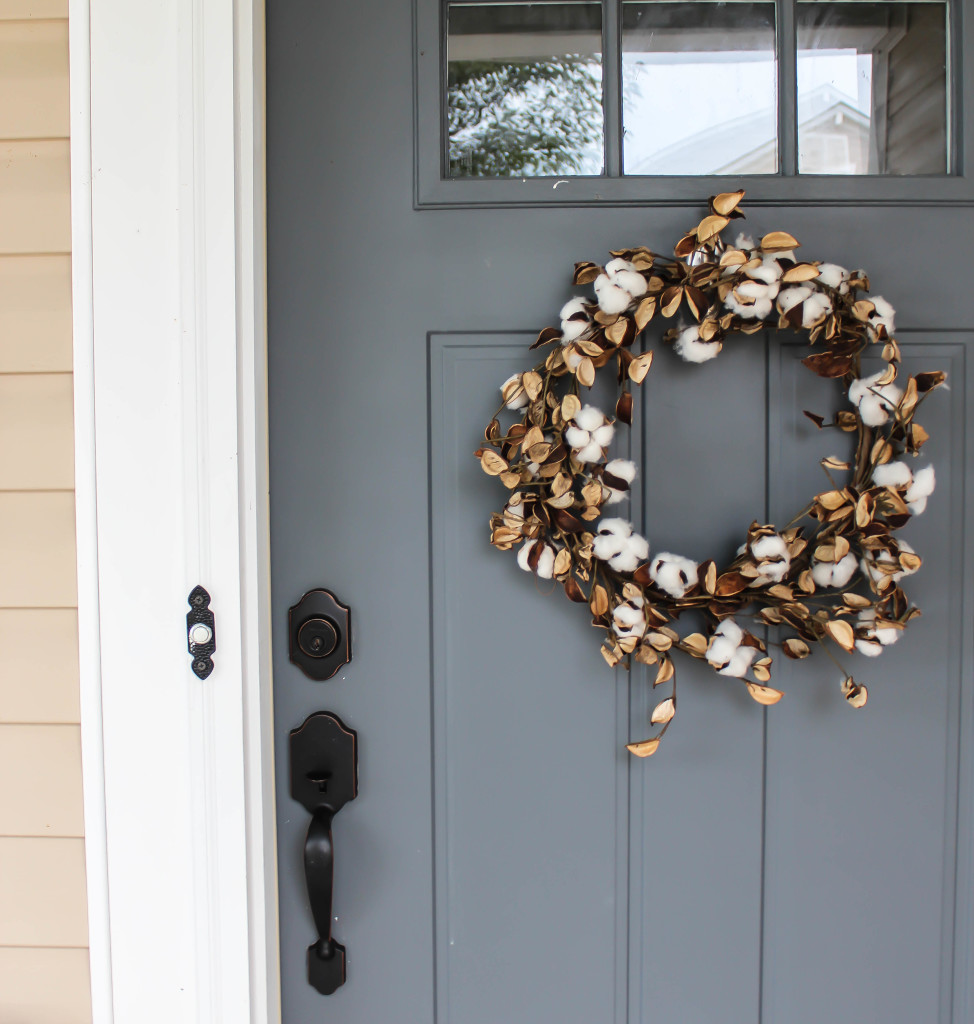 Cotton Wreath on Gray Door