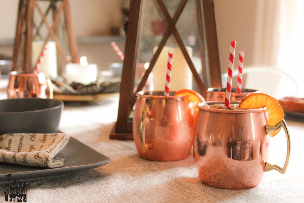 Copper Mugs on Christmas Tablescape