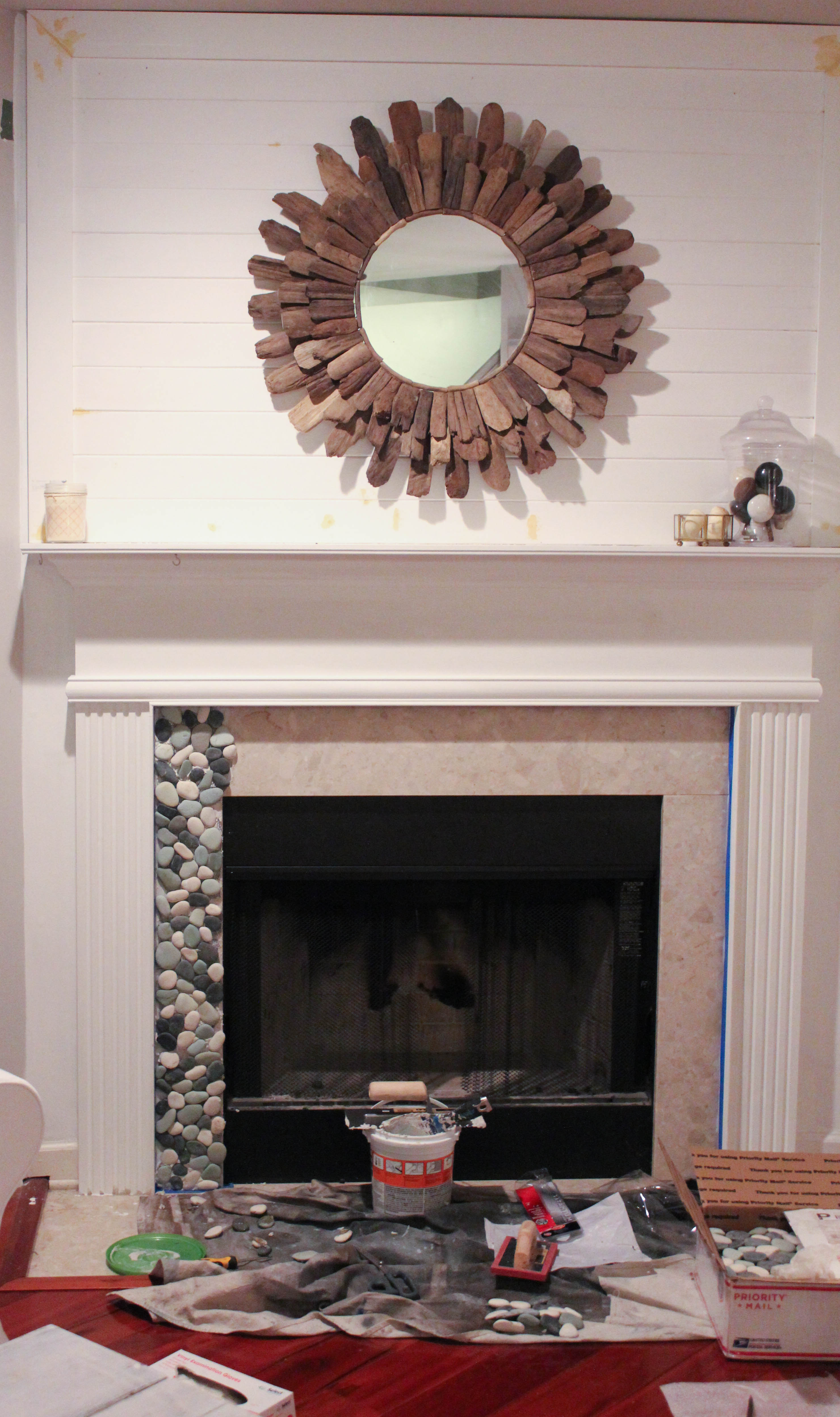 Pebble Tile Fireplace Surround
